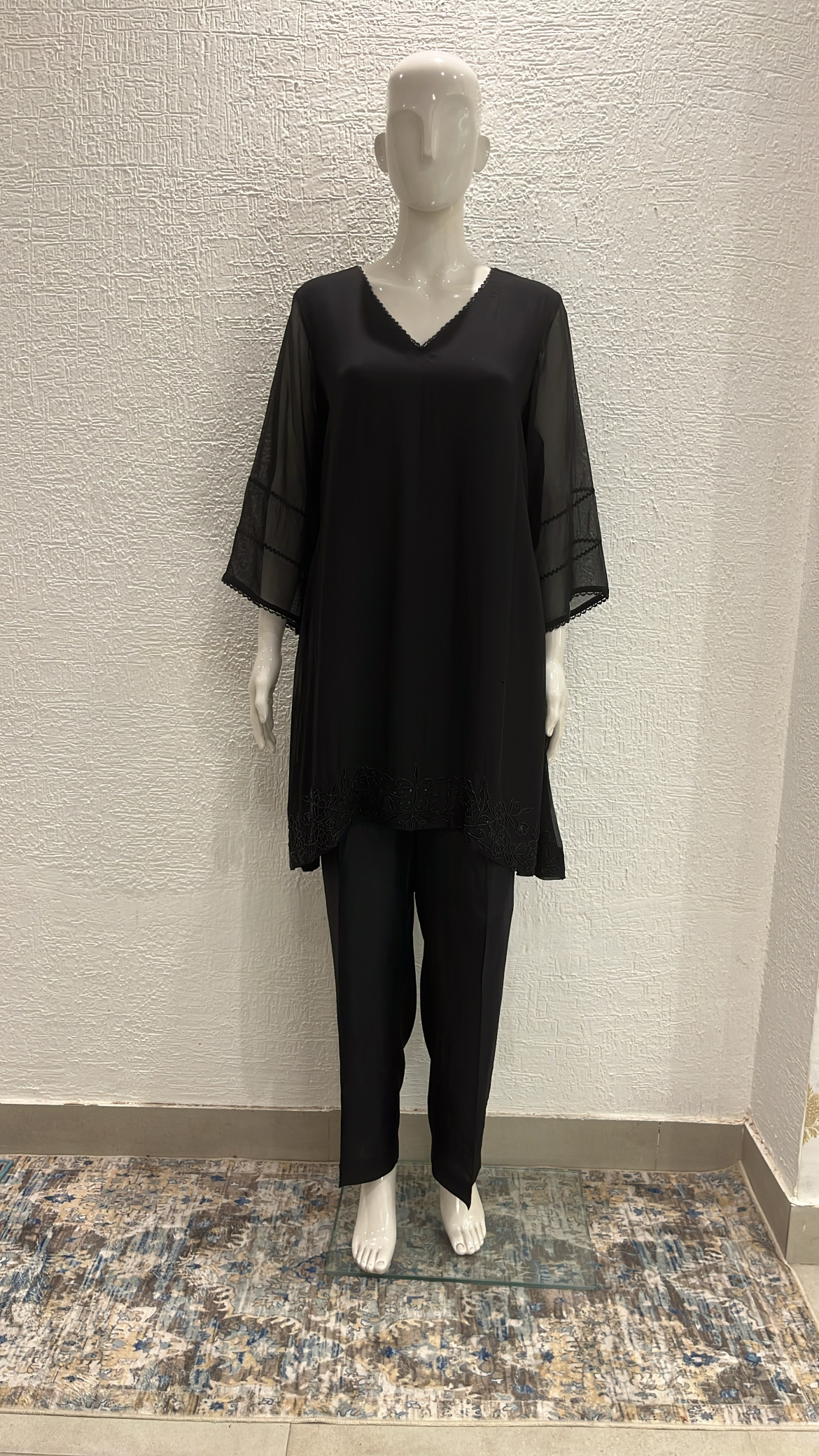 Black Embroided Organza Co-ord Set