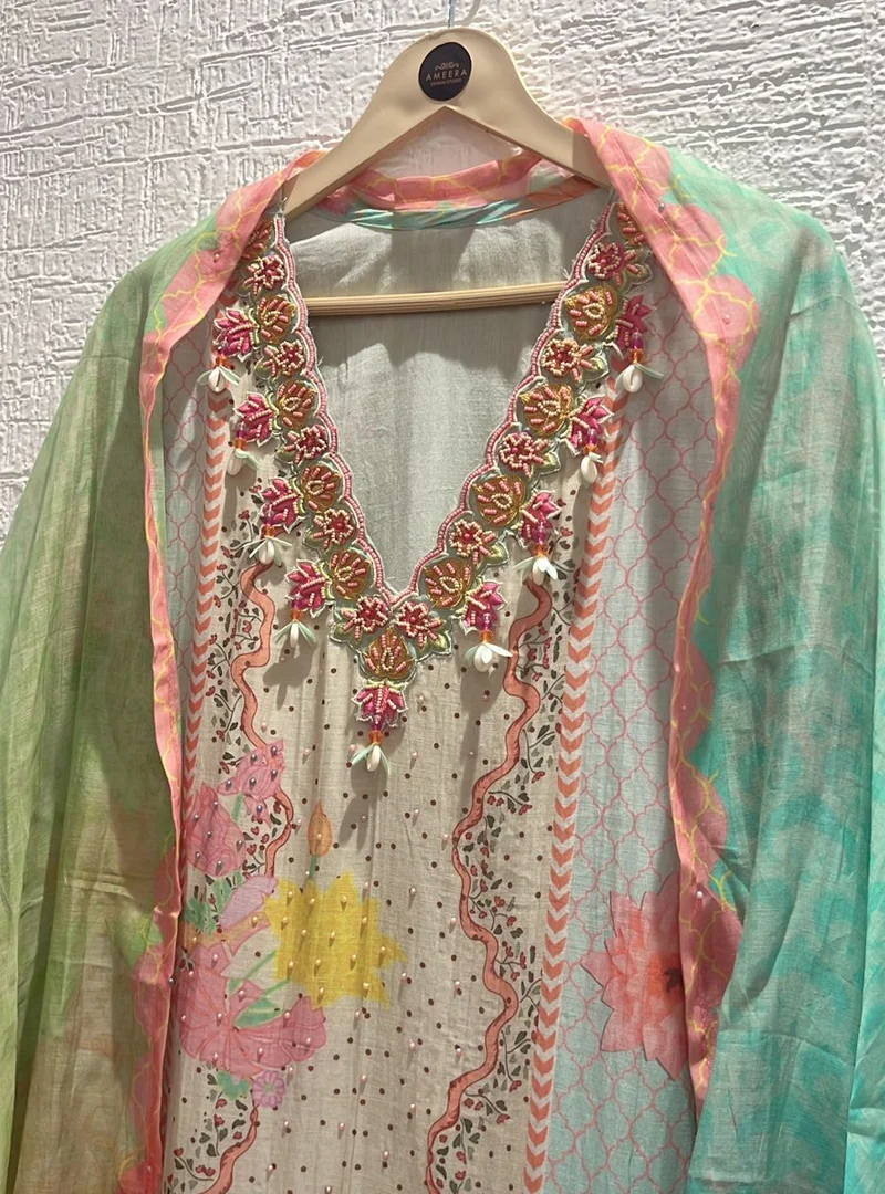 Embroidered Floral Printed Suit
