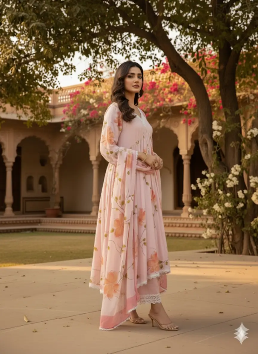Soft Pink Handpainted Suit