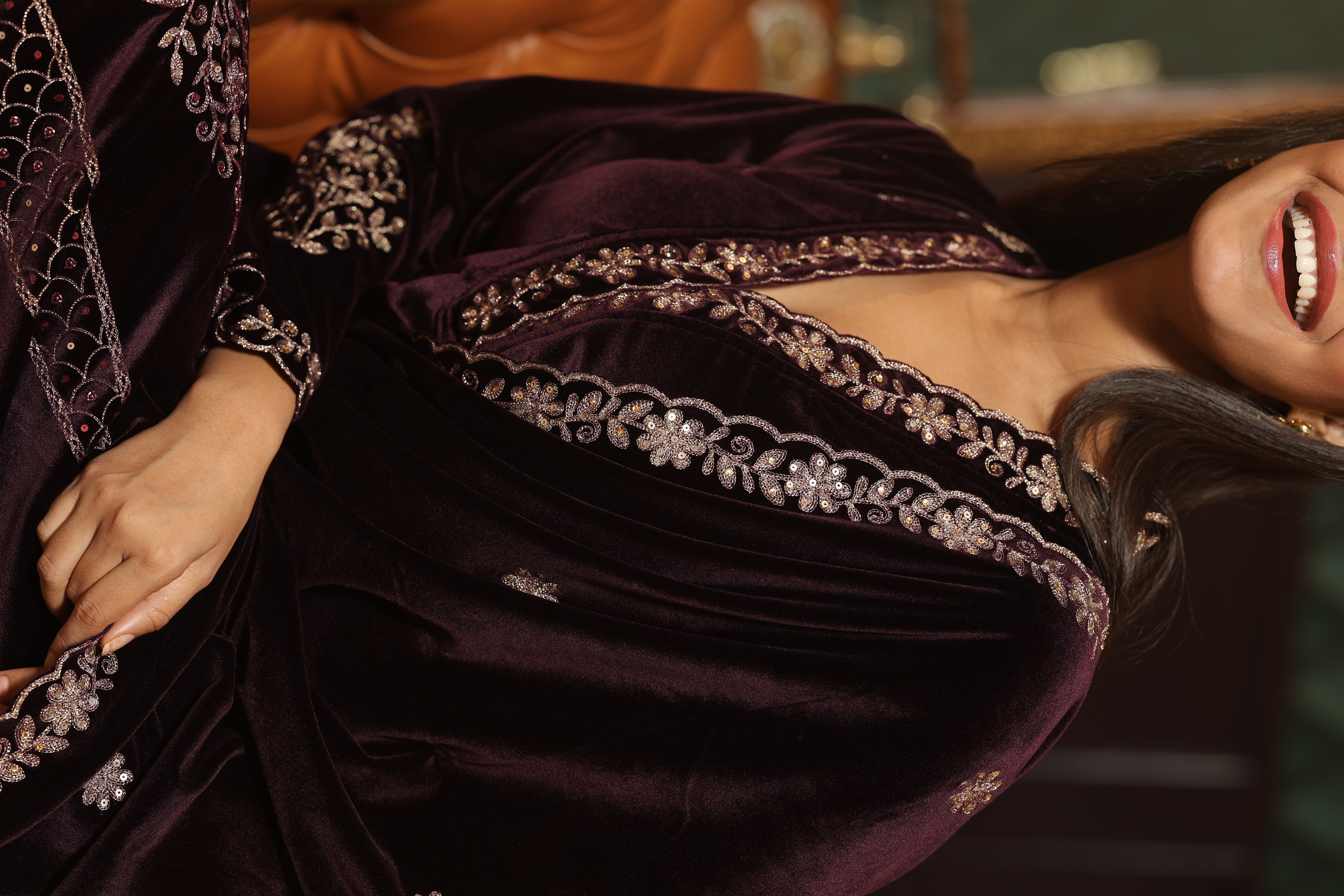 Deep Wine Embroidered Velvet 3-piece Suit