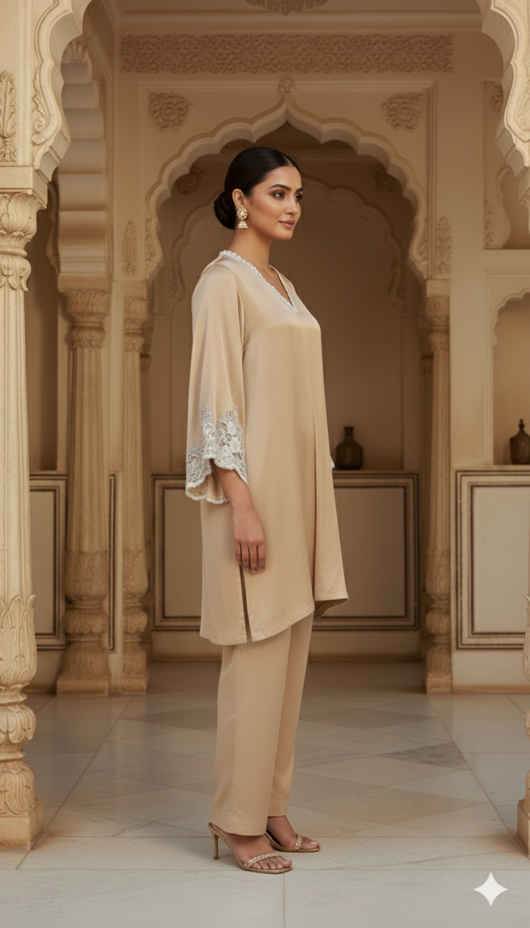 Nude Gold Satin Silk Co-ord Set