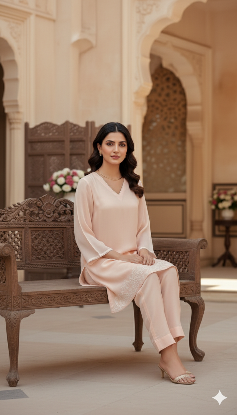 Peach Embroidered Organza Co-ord Set
