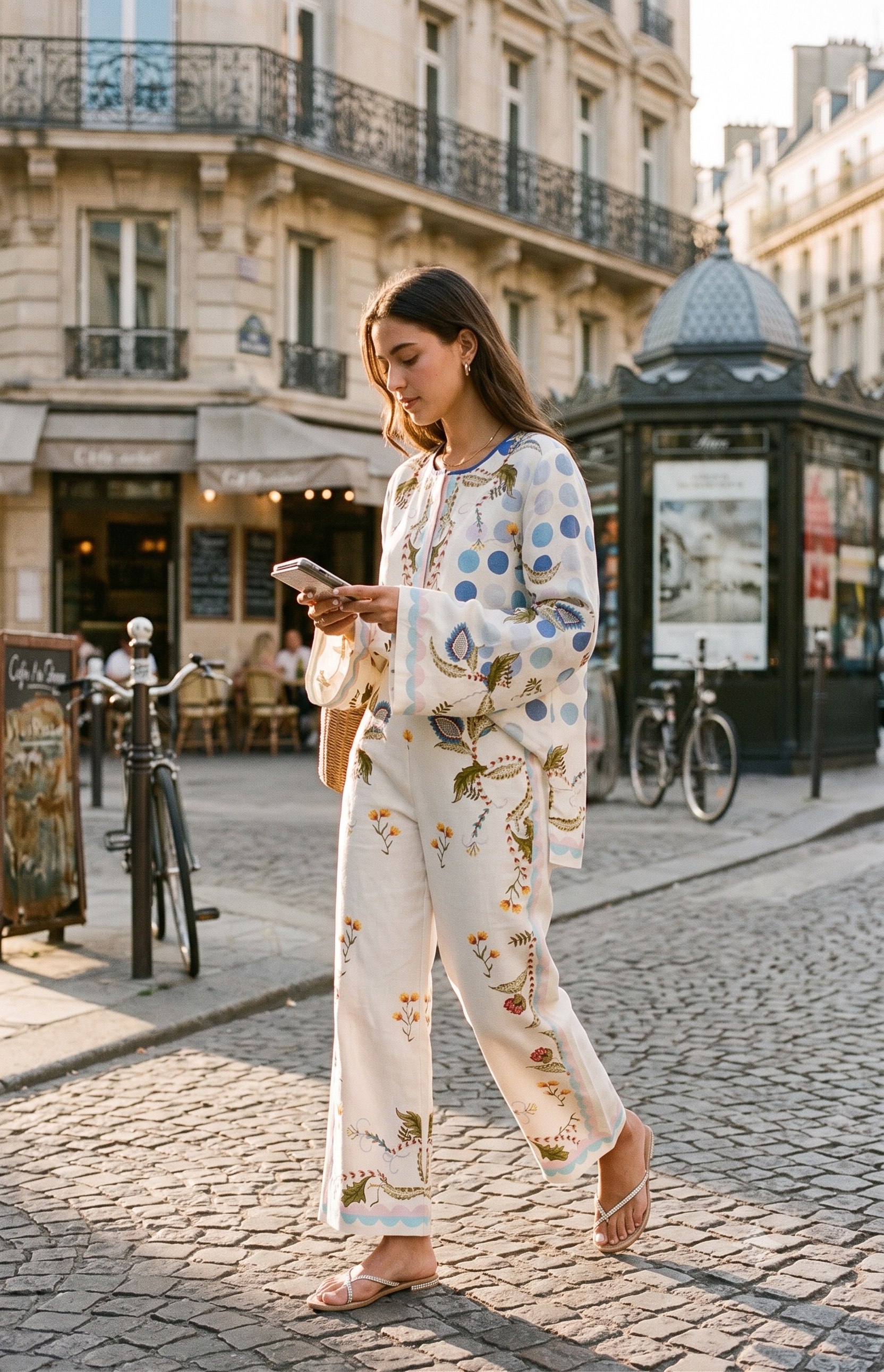 Polka Dot & Botanical Printed Cotton Blend Summer Co-Ord Set