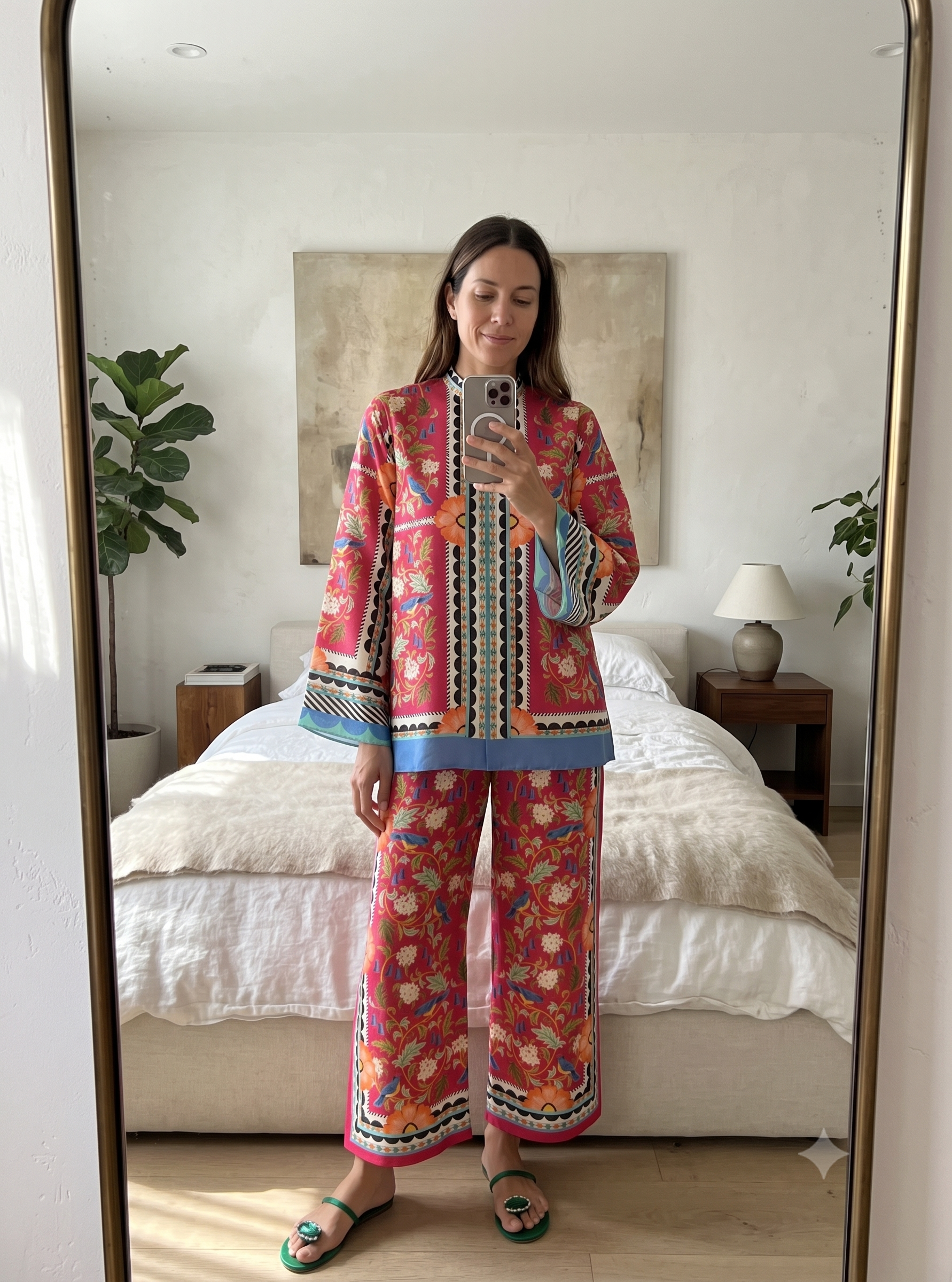 Coral Charm Printed Cotton Blend Summer Co-ord Set