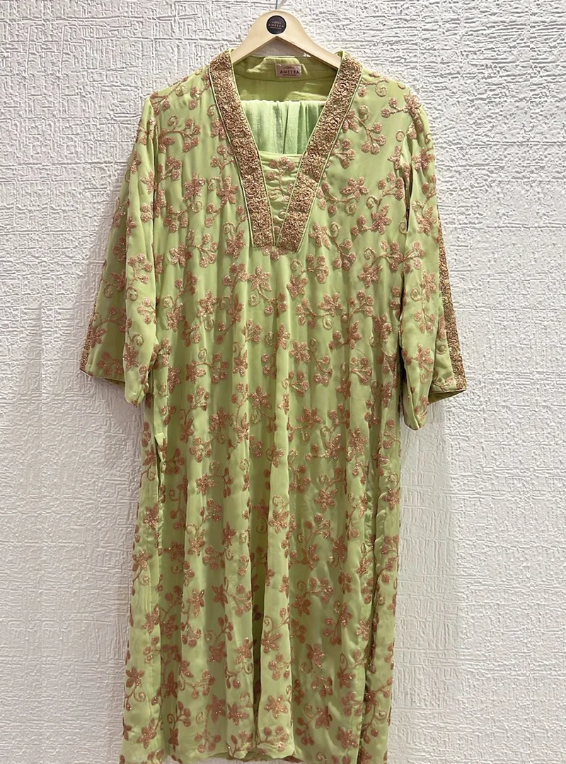 Floral Lime Green Zari Embroidered Suit