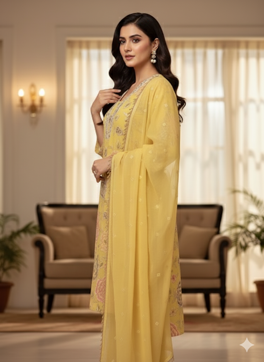 Daisy Yellow Floral Handpainted Suit