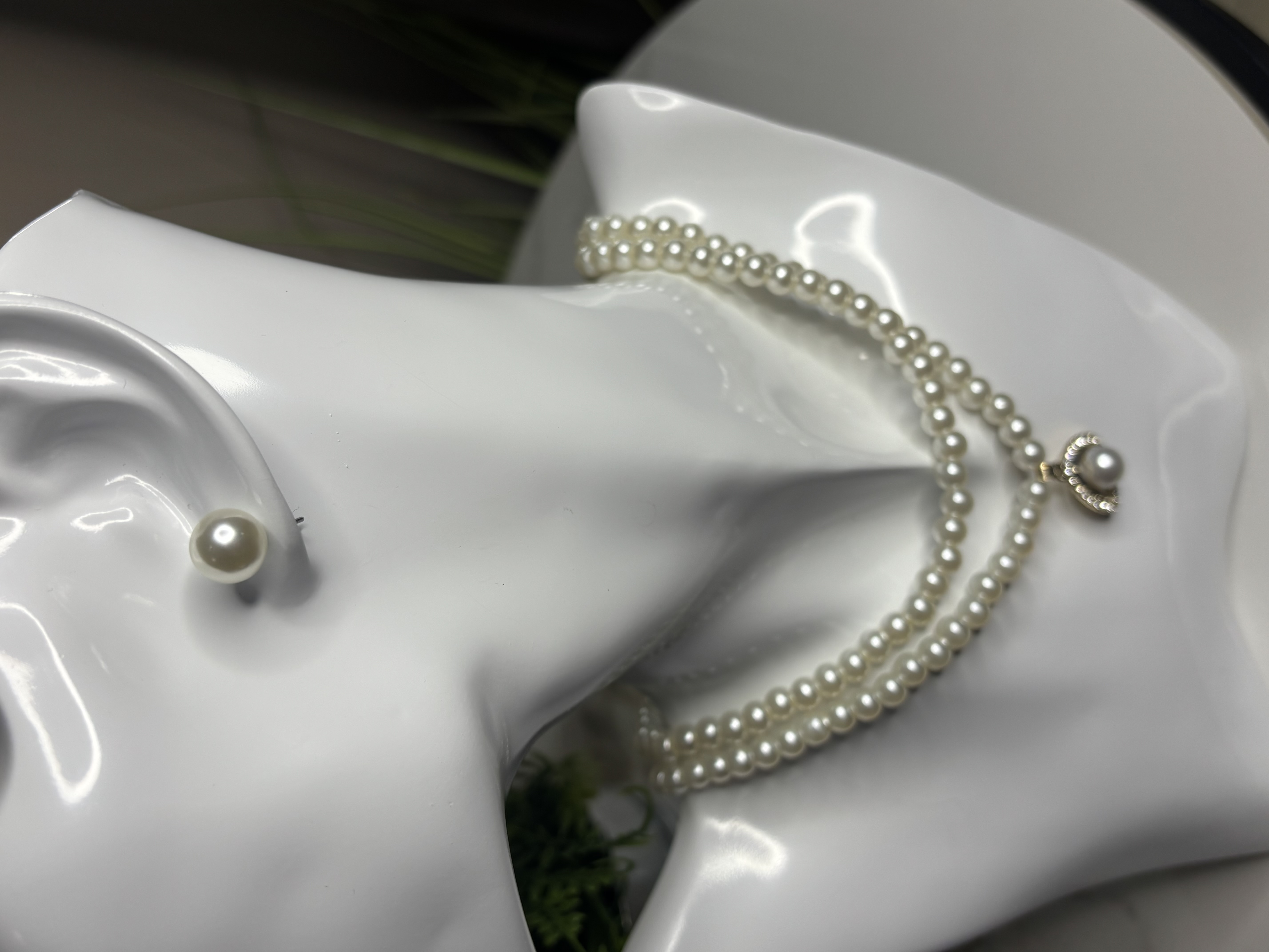 Perlų vėrinys ir auskarai