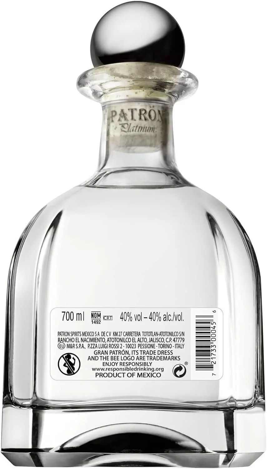 Gran PATRÓN Platinum Ultra-Premium Tequila, Made from the Finest 100% Weber Blue Agave, Handcrafted in Small Batches in Mexico, 40% ABV, 700ml
