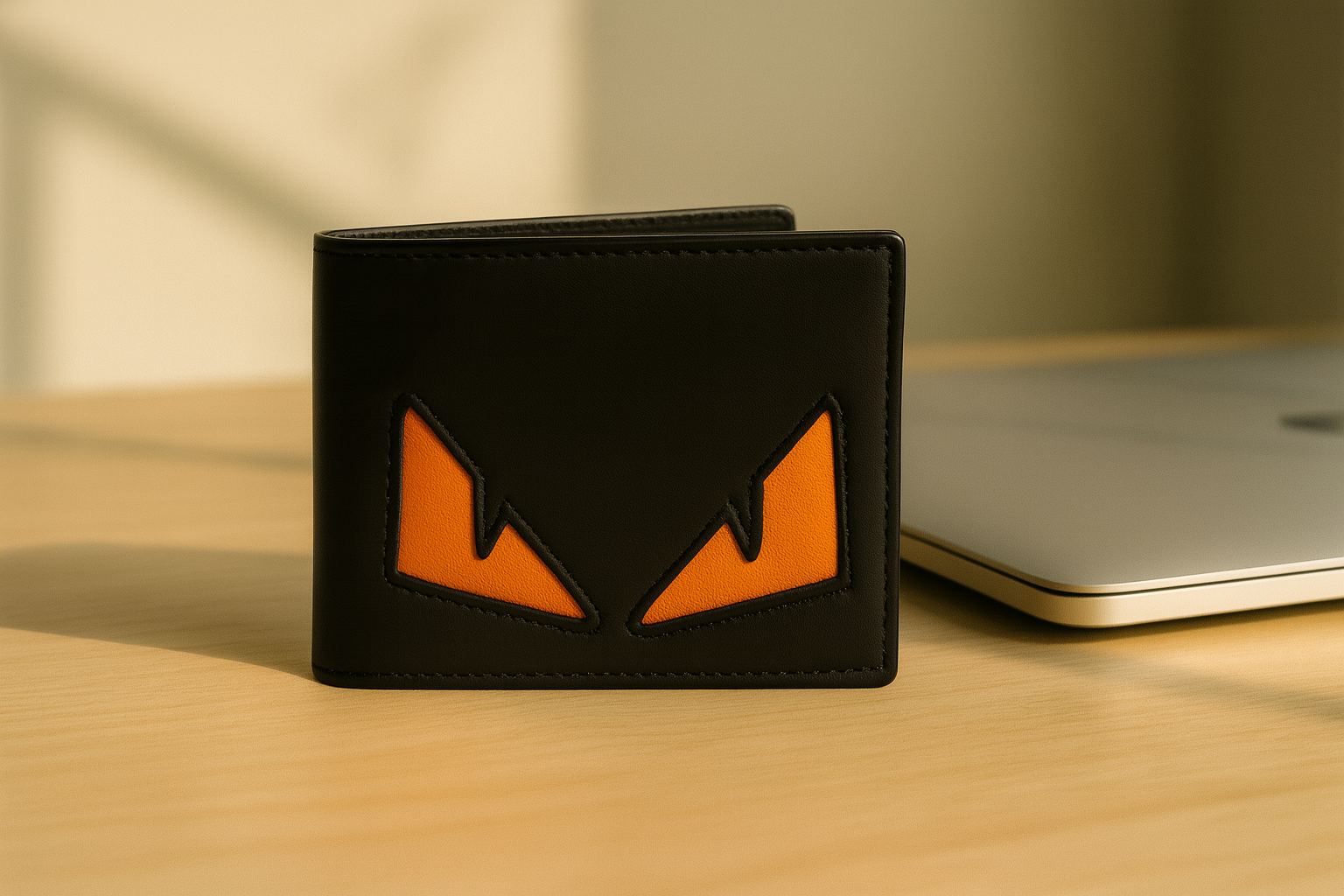 Black Leather Wallet with Eye Motif