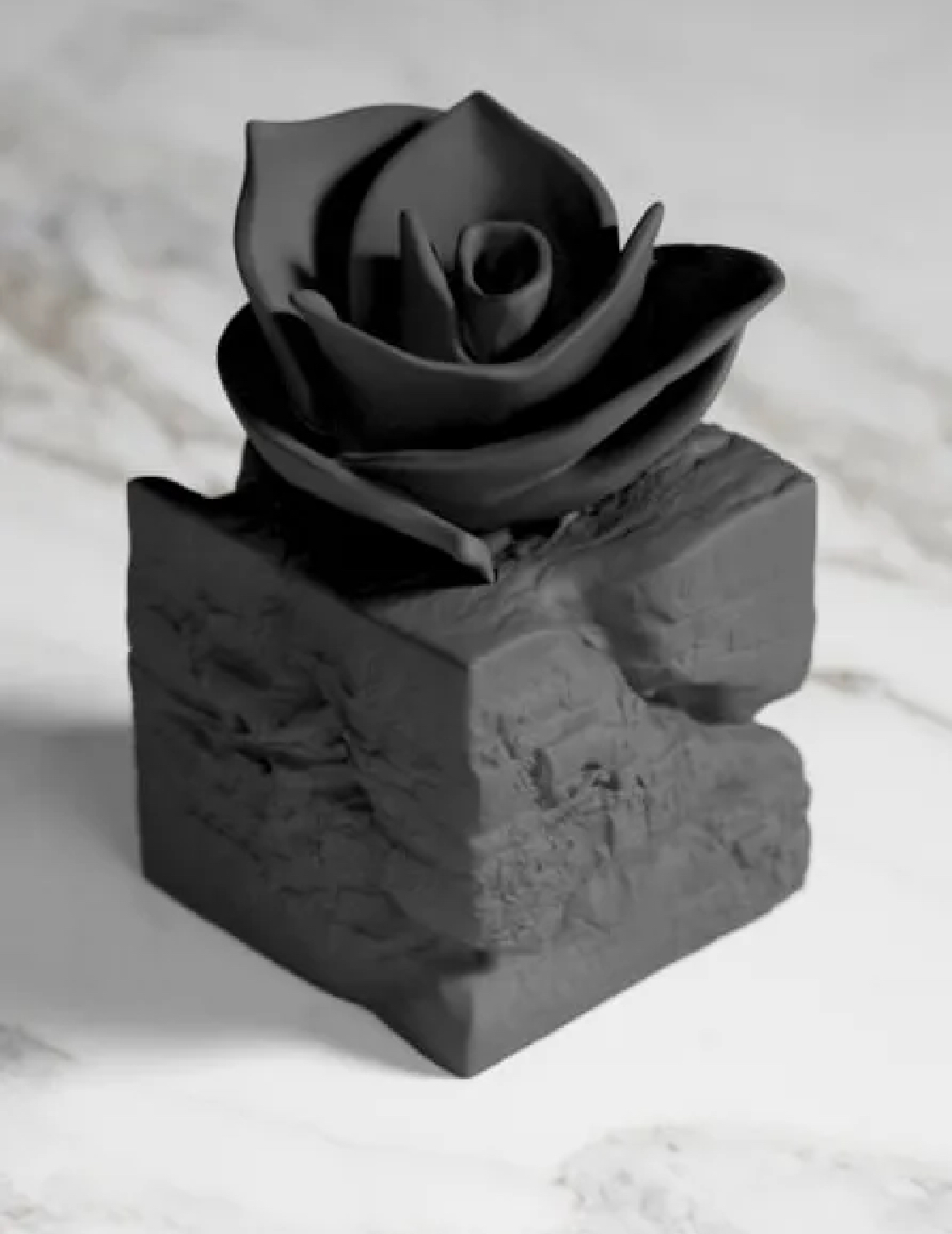 Black Stone Rose Sculpture