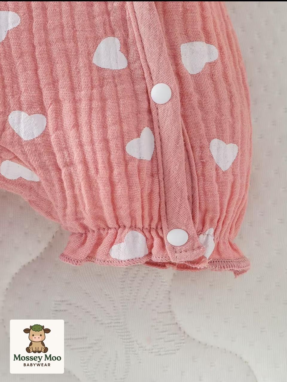 Pink Heart Patterned Baby Romper Set