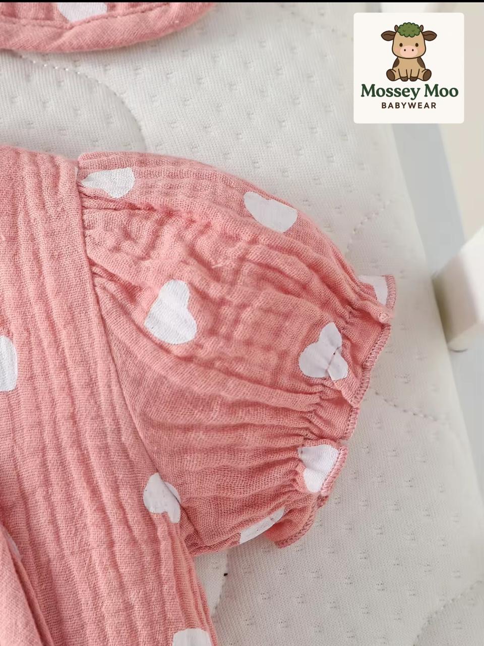 Pink Heart Patterned Baby Romper Set