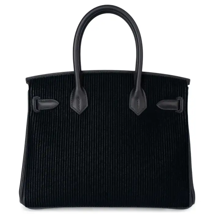 HERMES black Swift & Tuffetage corduroy BIRKIN 30 COTE-A-COTE Bag