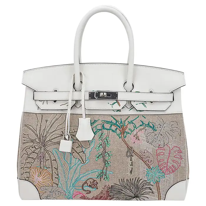 Hermes Birkin 35 Faubourg Tropical Toile White Swift Leather Limited Edition Bag