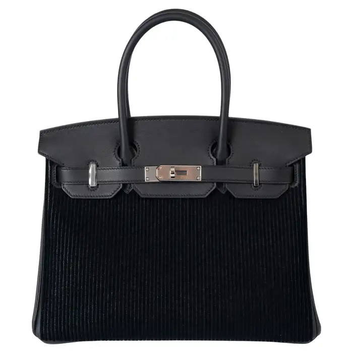 HERMES black Swift & Tuffetage corduroy BIRKIN 30 COTE-A-COTE Bag