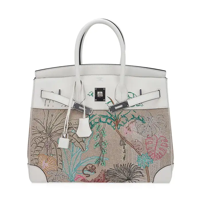 Hermes Birkin 35 Faubourg Tropical Toile White Swift Leather Limited Edition Bag