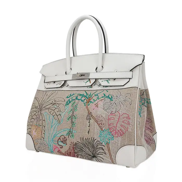 Hermes Birkin 35 Faubourg Tropical Toile White Swift Leather Limited Edition Bag