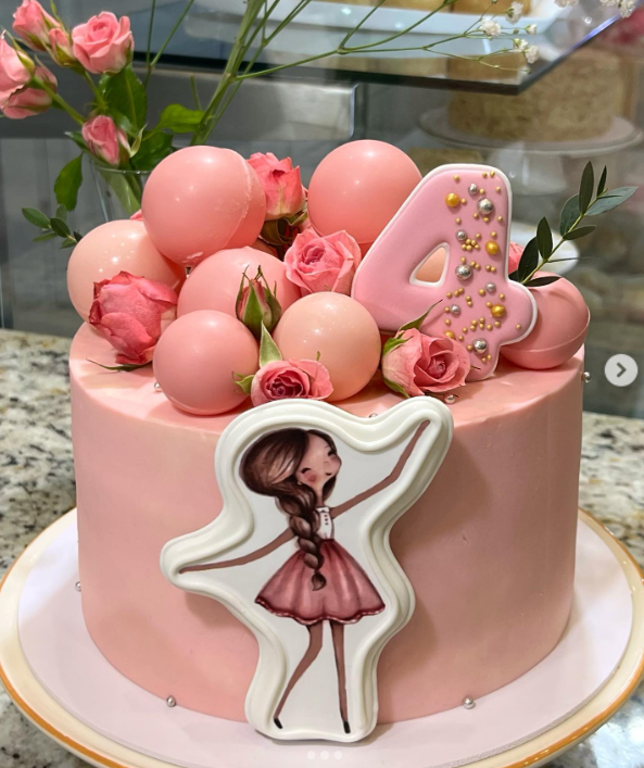 Pink Birthday Cake with Edible Decorations