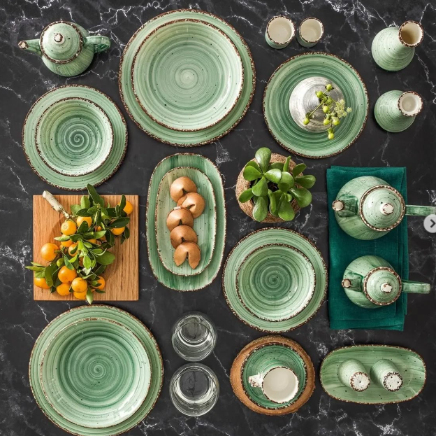 Rustic Green Ceramic Tableware Set