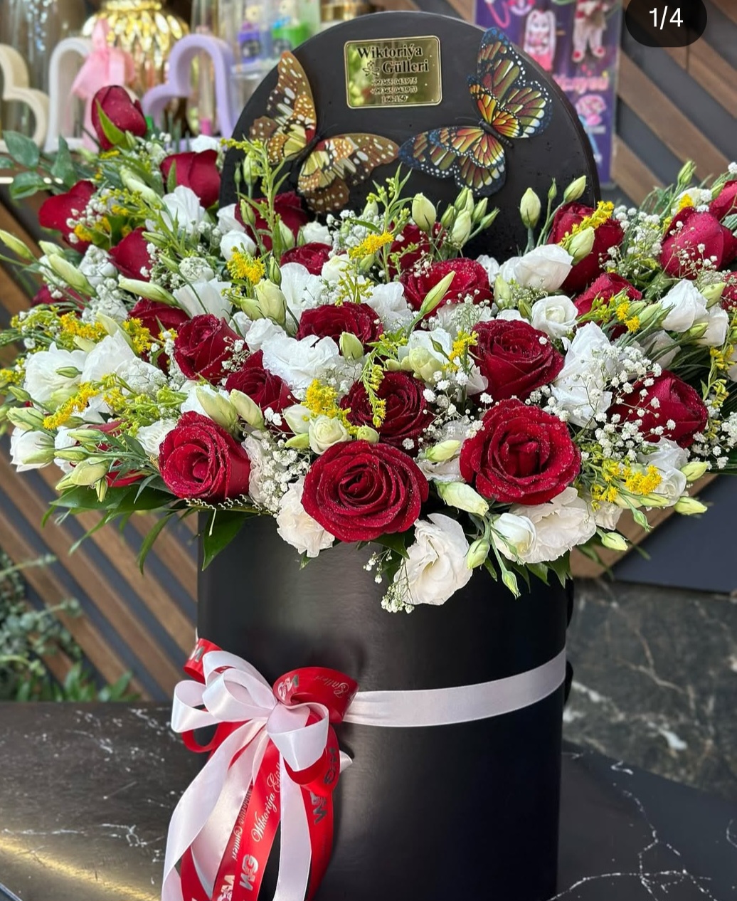 Elegant Flower Arrangement in Black Gift Box