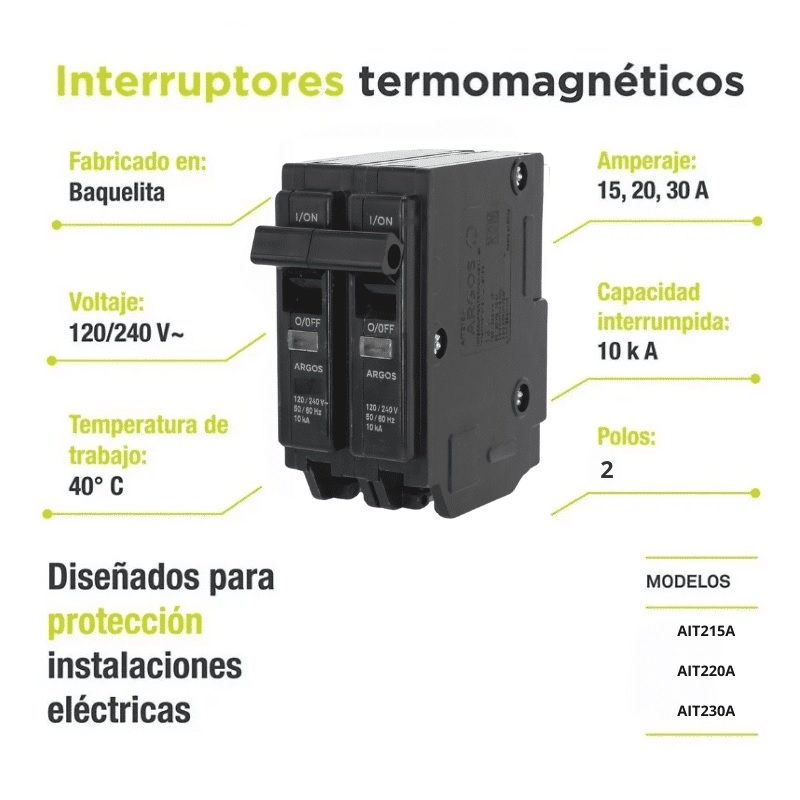 Interruptor termomagnético de 2 polos