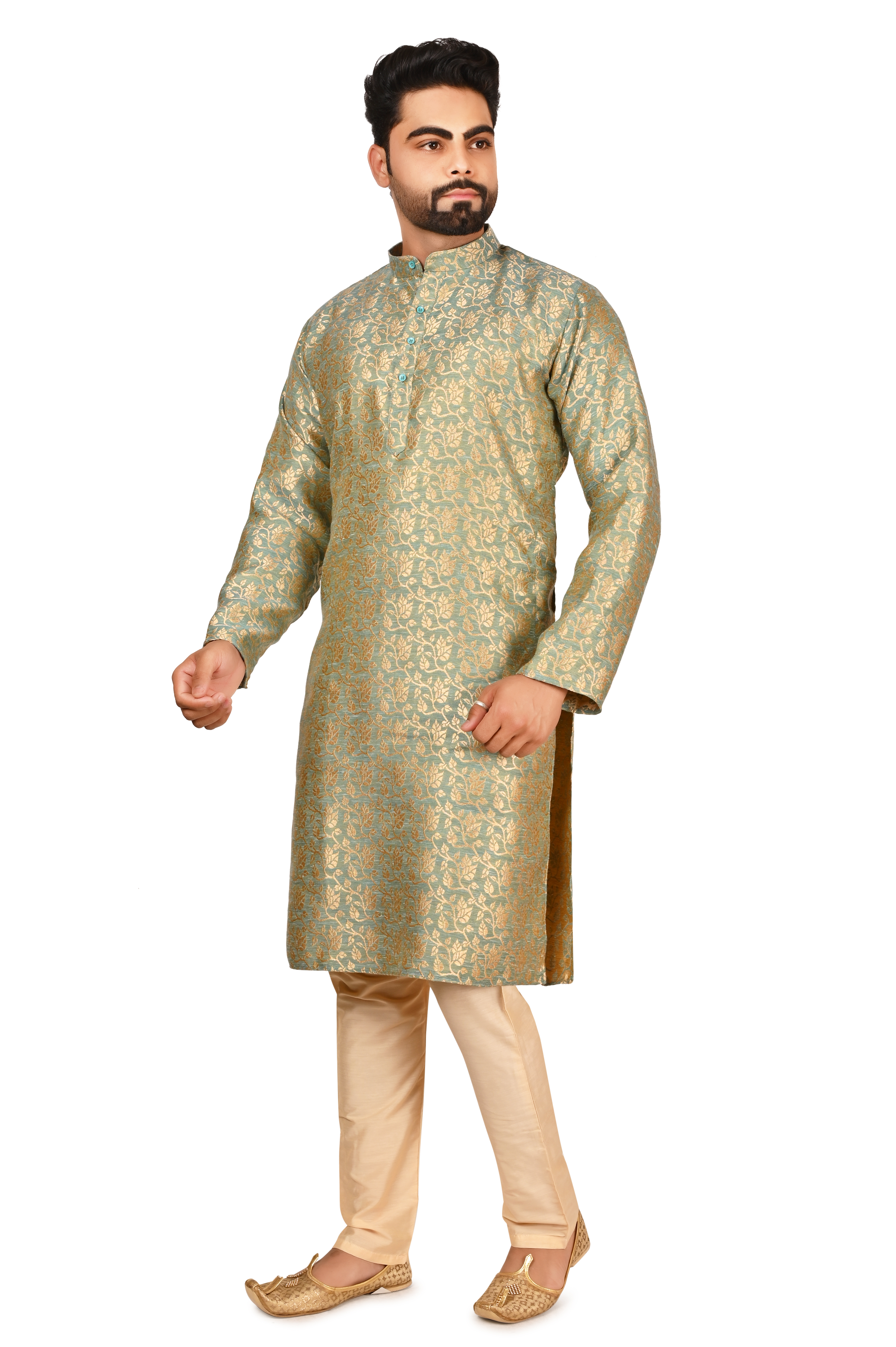 Men's Green Brocade Kurta