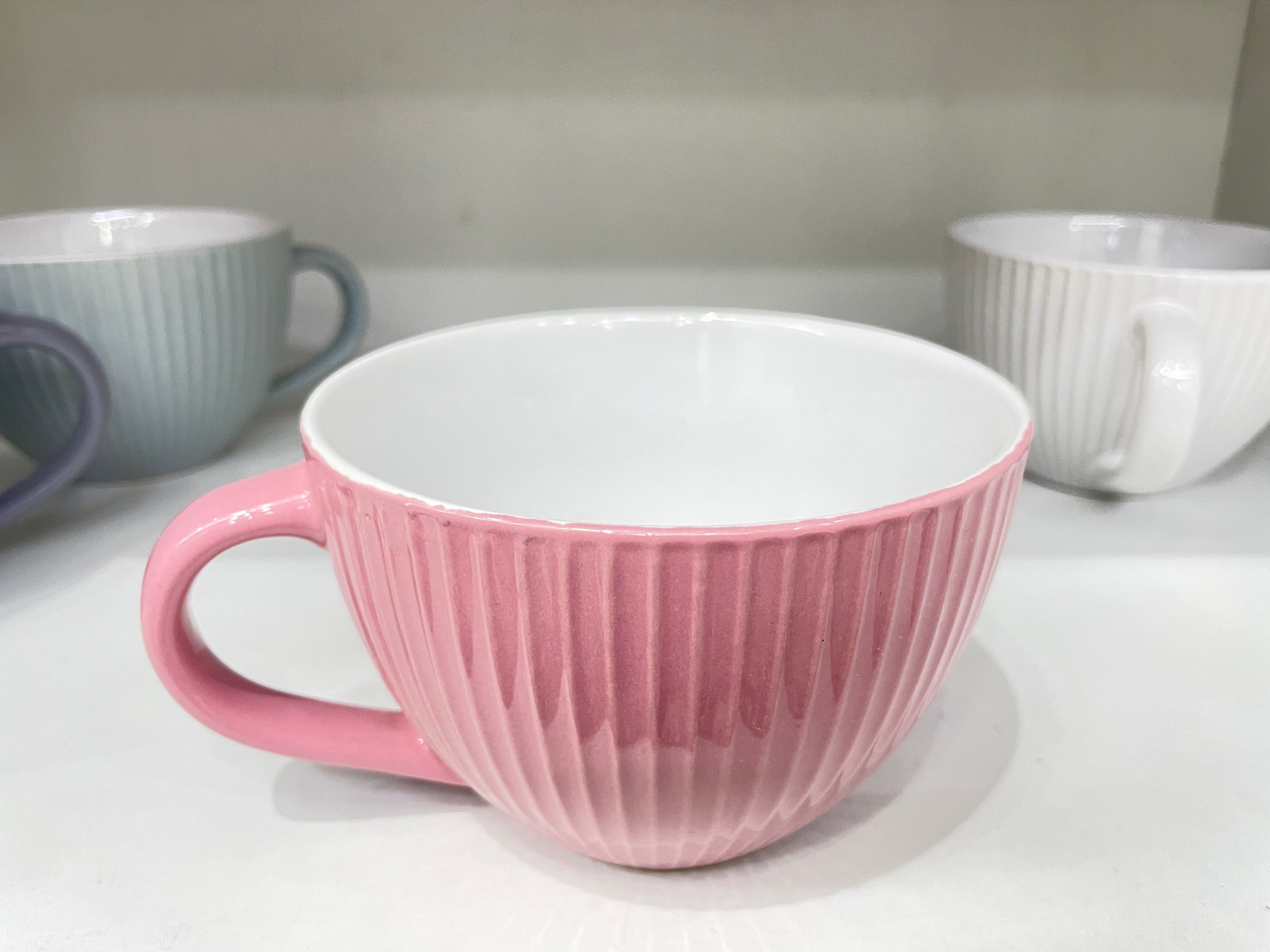 Ribbed ceramic soup & coffee Mugs