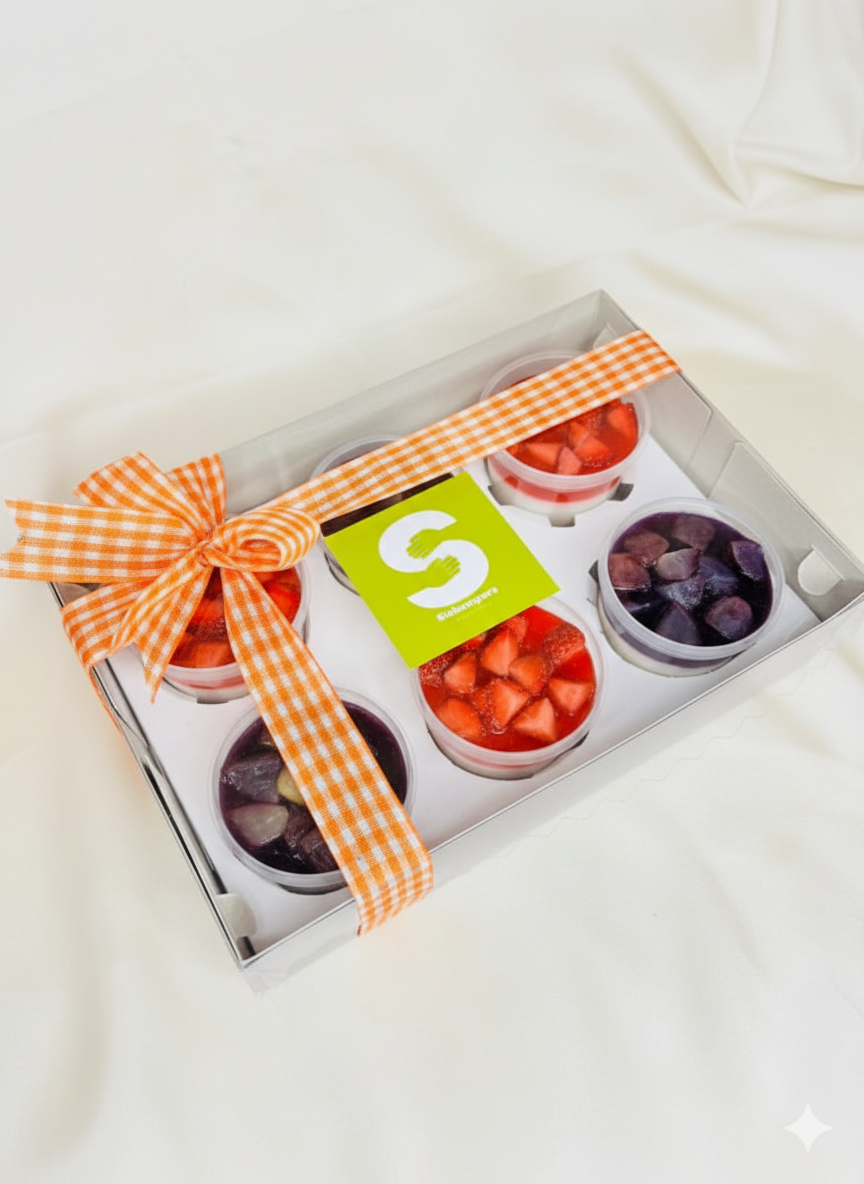 Pudding selai dengan topping Buah Segar. Only 75k