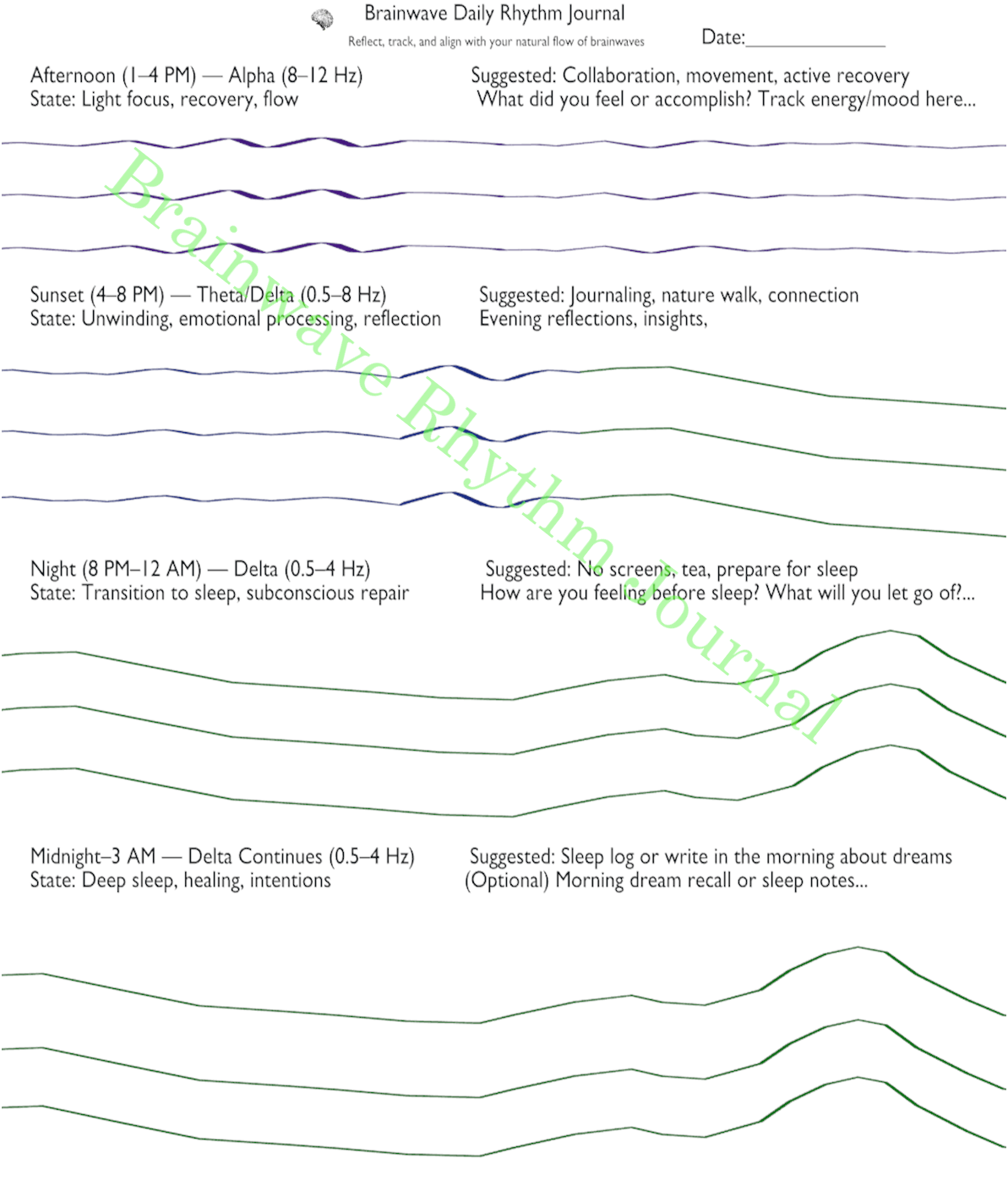 BrainWave Daily Rhythm Journal Sheets