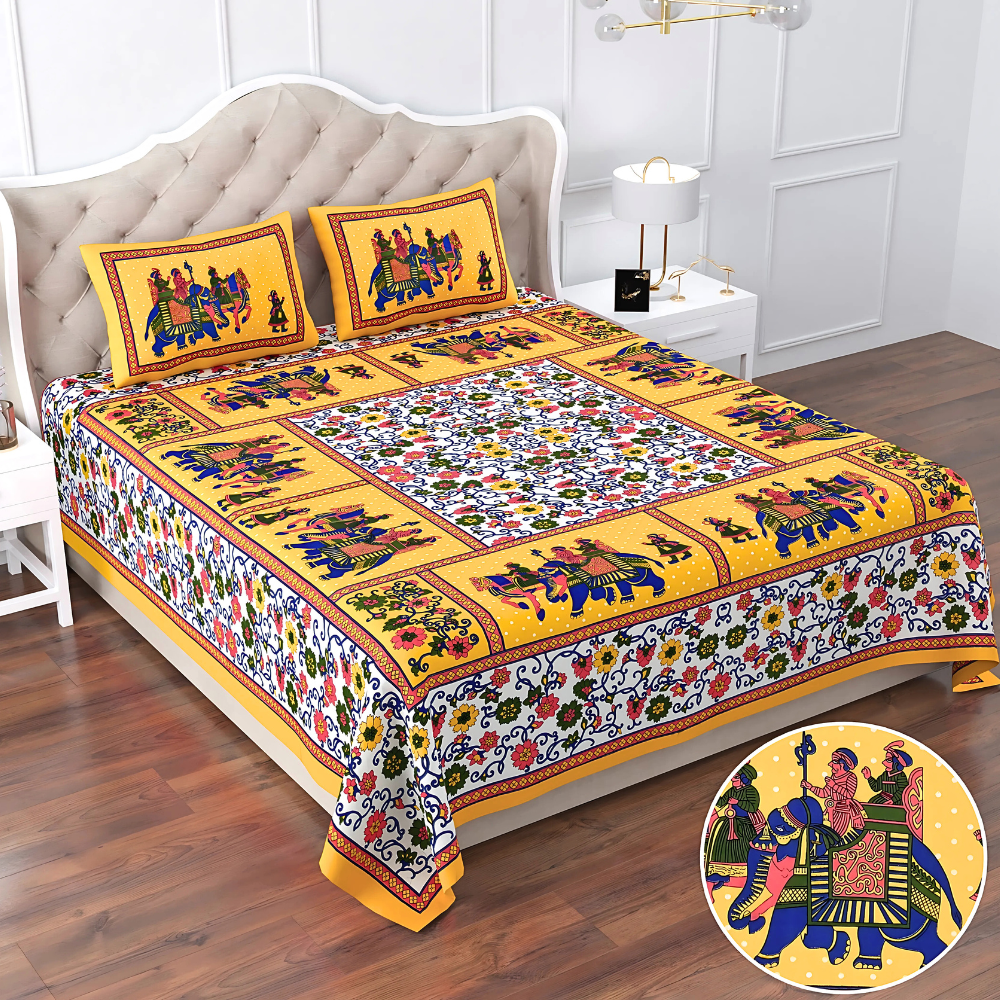 Traditional Rajasthani Printed Cotton Bedsheet Set