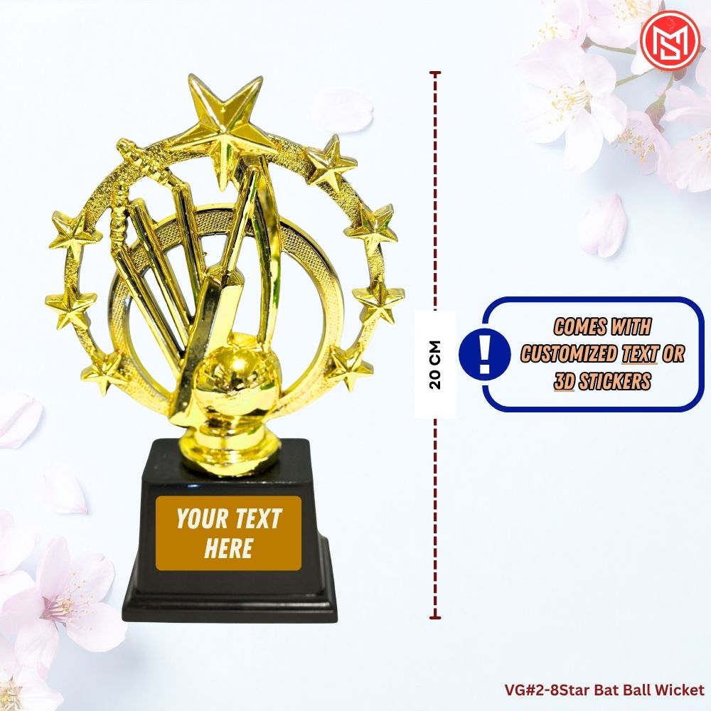 8-Star Gold tone Plastic Cricket Trophy