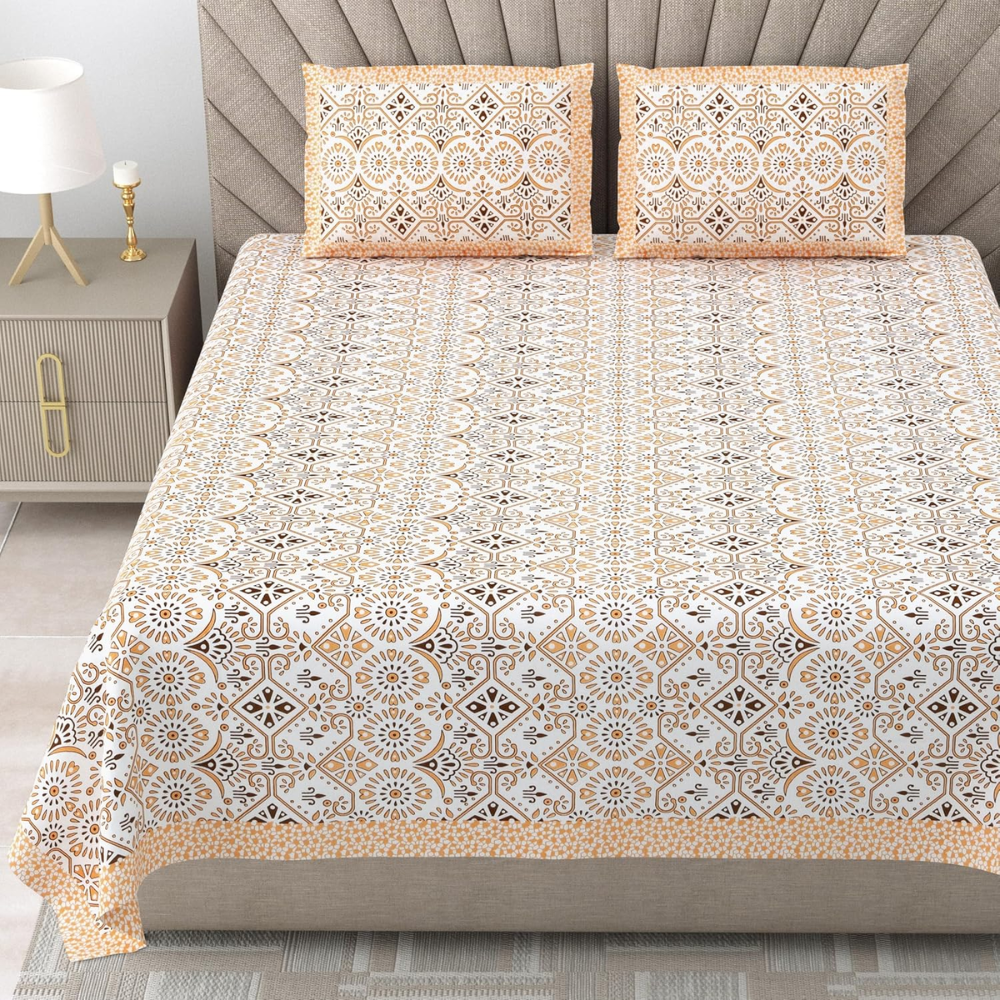 Pure cotton ethnic bedsheet with 2 Pillow Covers