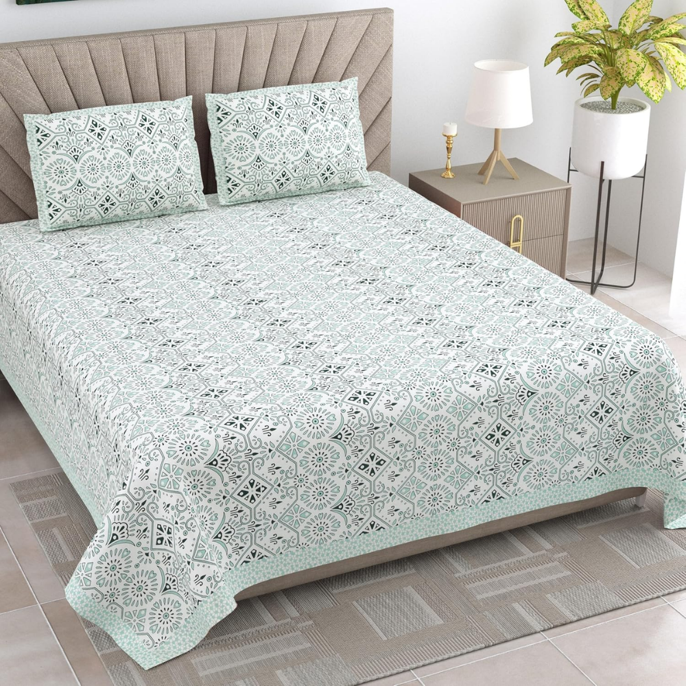 Pure cotton ethnic bedsheet with 2 Pillow Covers