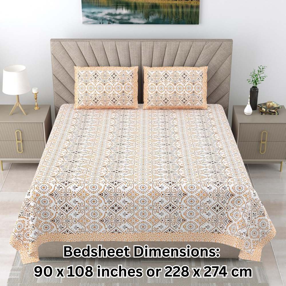 Pure cotton ethnic bedsheet with 2 Pillow Covers