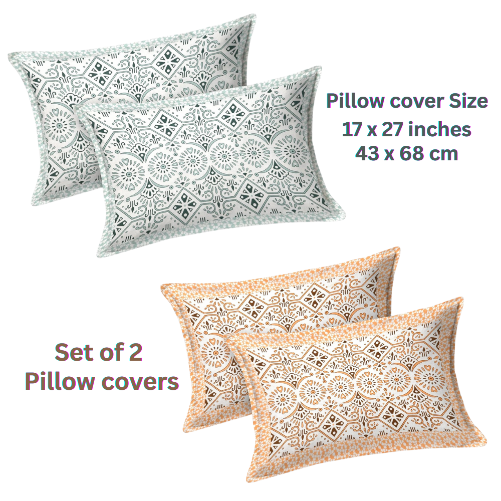 Pure cotton ethnic bedsheet with 2 Pillow Covers