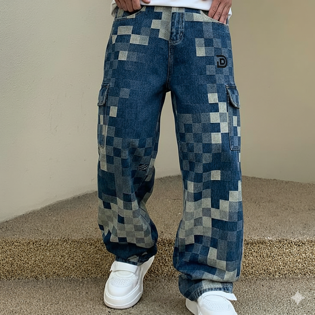 Pixel Pattern Cargo Jeans