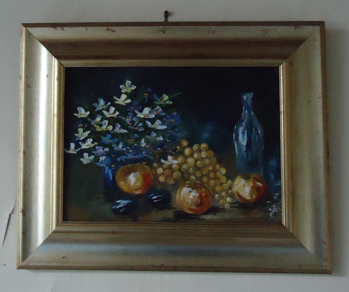 Tableau nature morte avec fruits et fleurs