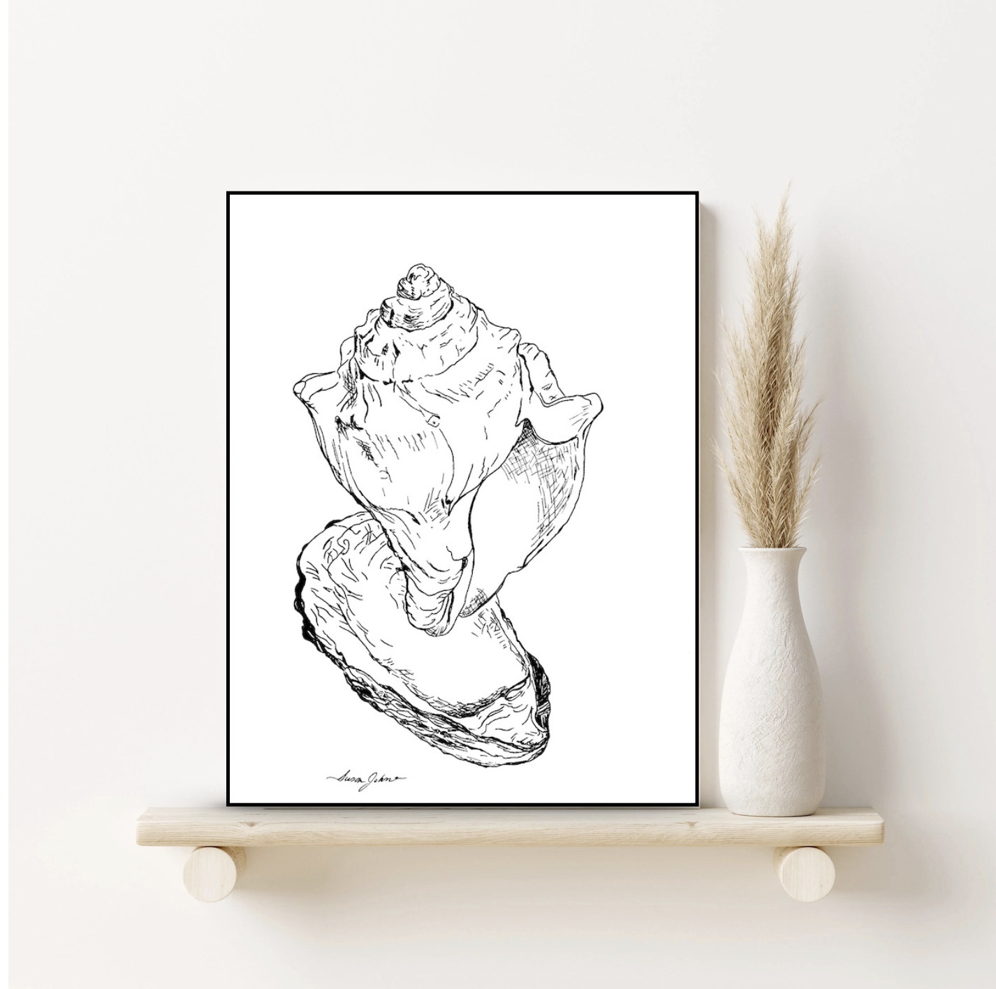 Print of Original Drawing by Susan Johnston, "Shell Dance Duet"