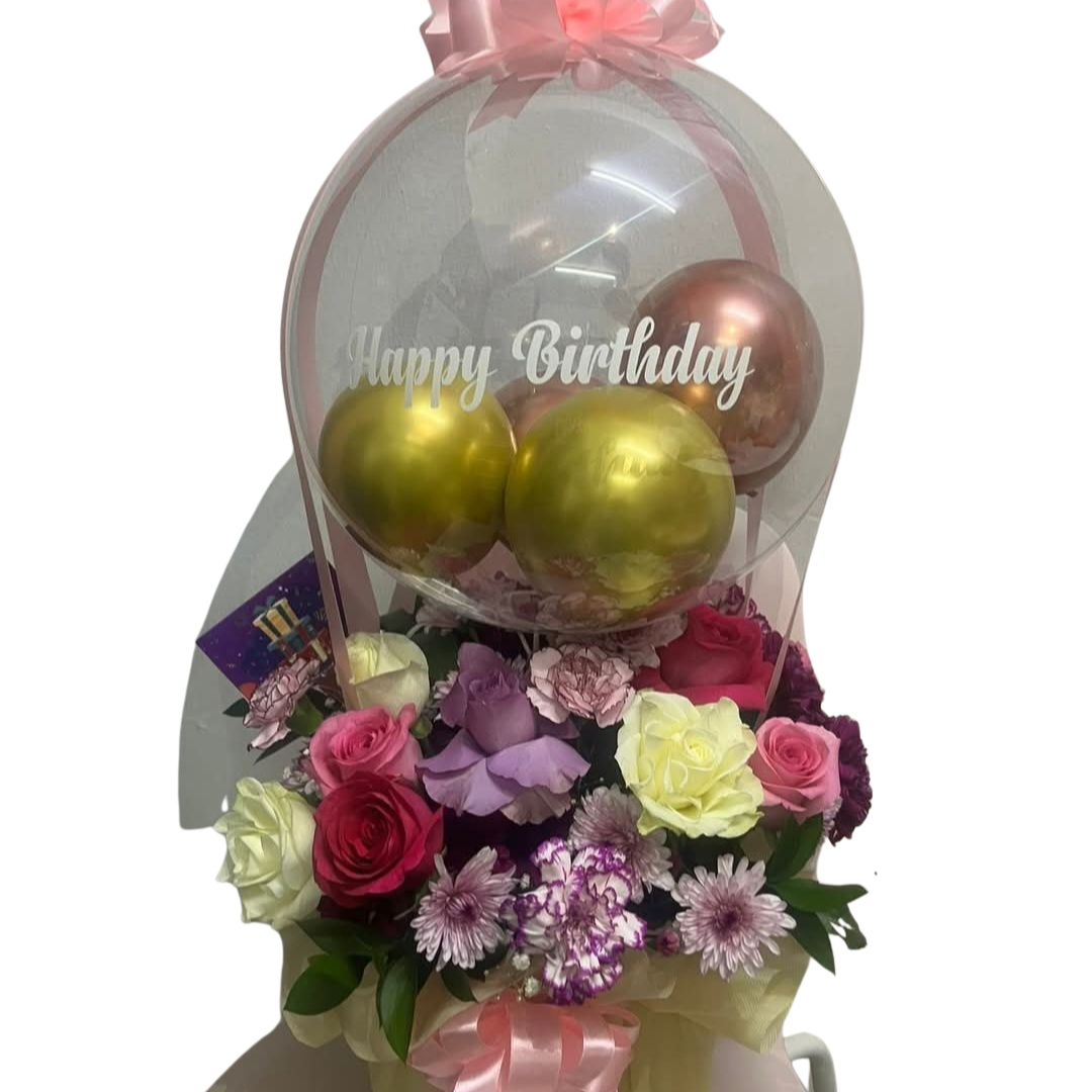Happy Birthday Balloon Flower Arrangement
