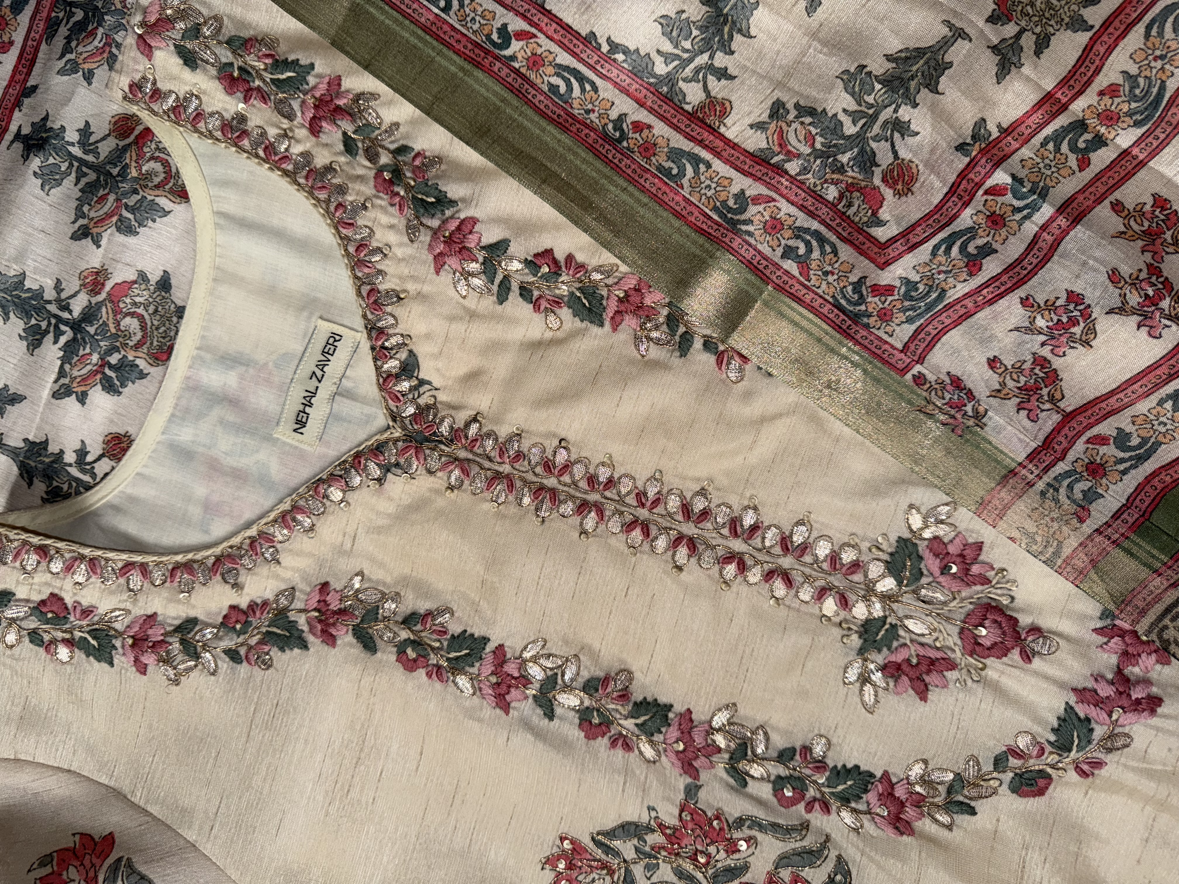 Cream embroidered chanderi set