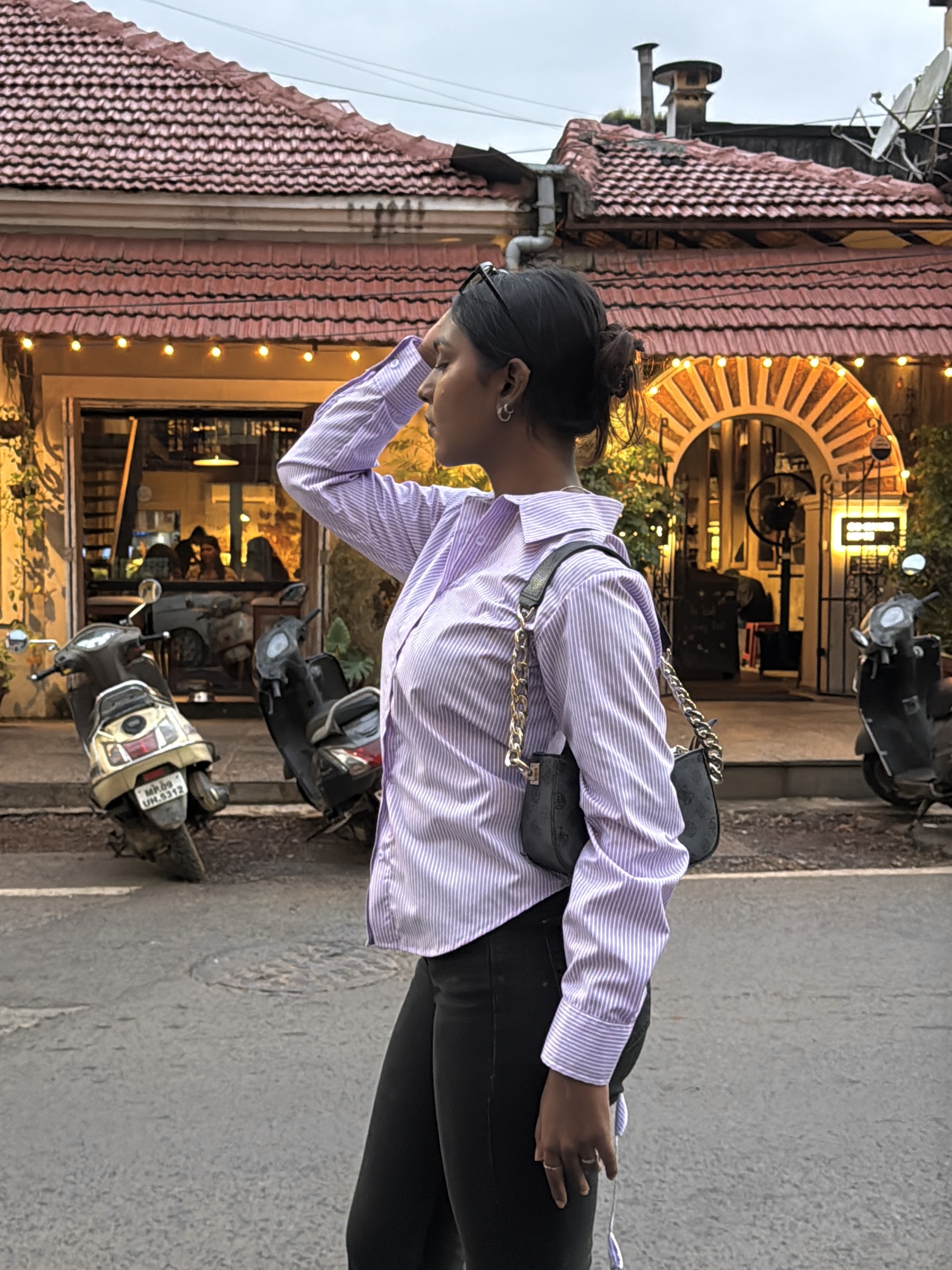 Lilac striped tie back shirt