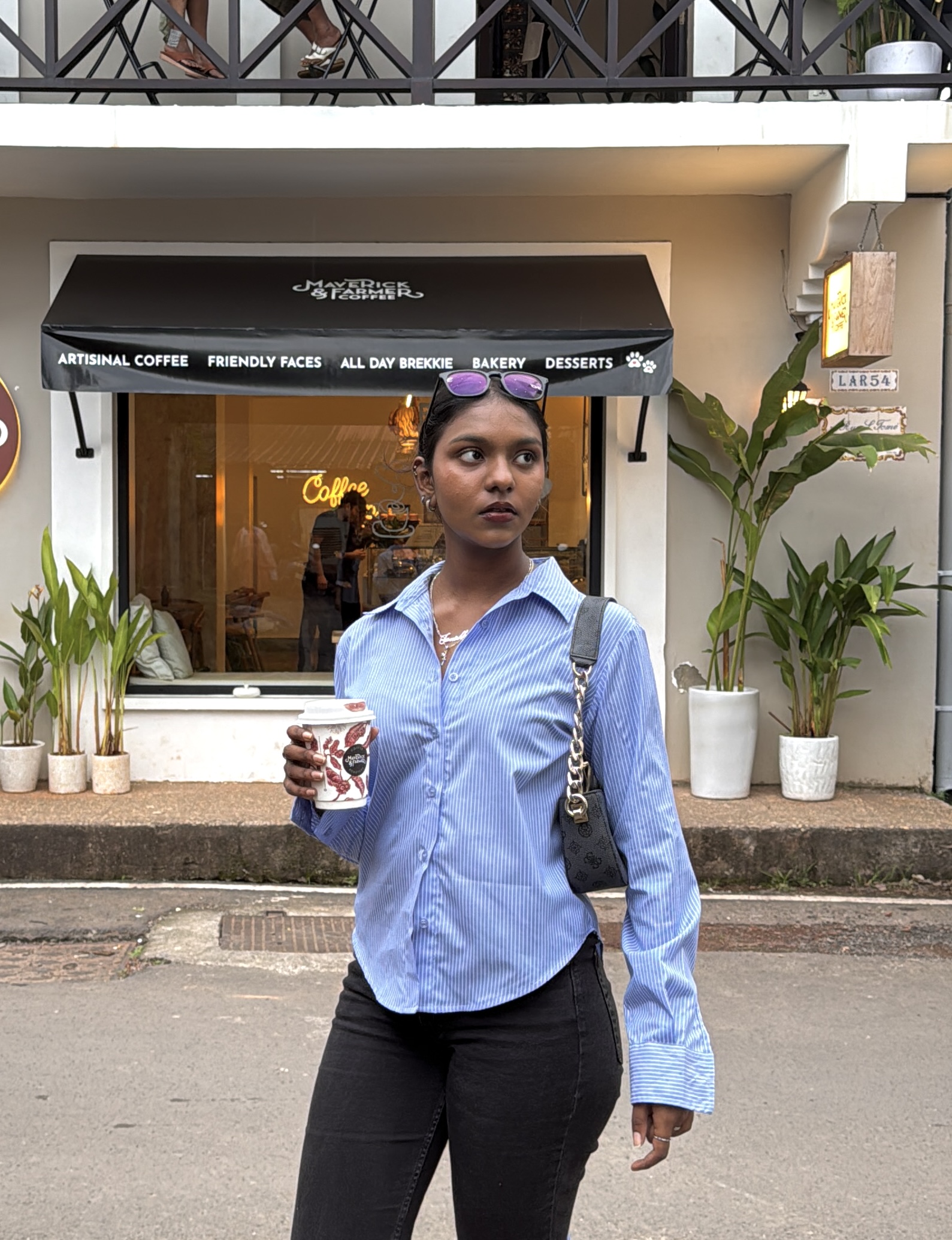 Blue striped tie back shirt