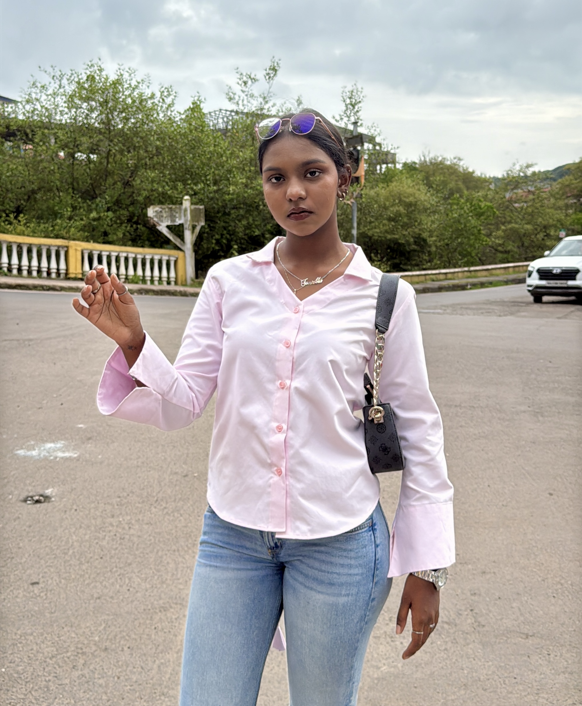 Light pink tie back shirt