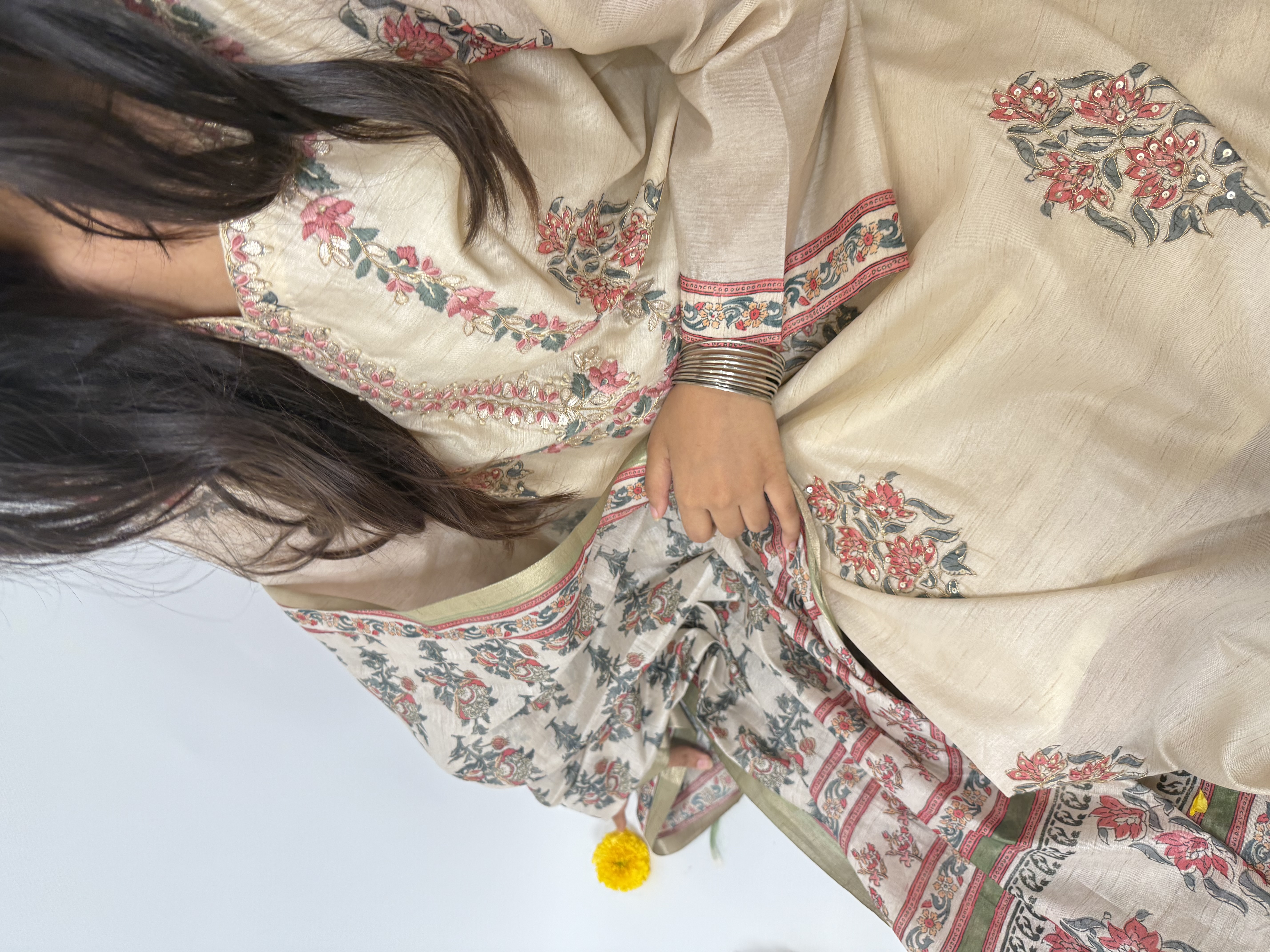 Cream embroidered chanderi set