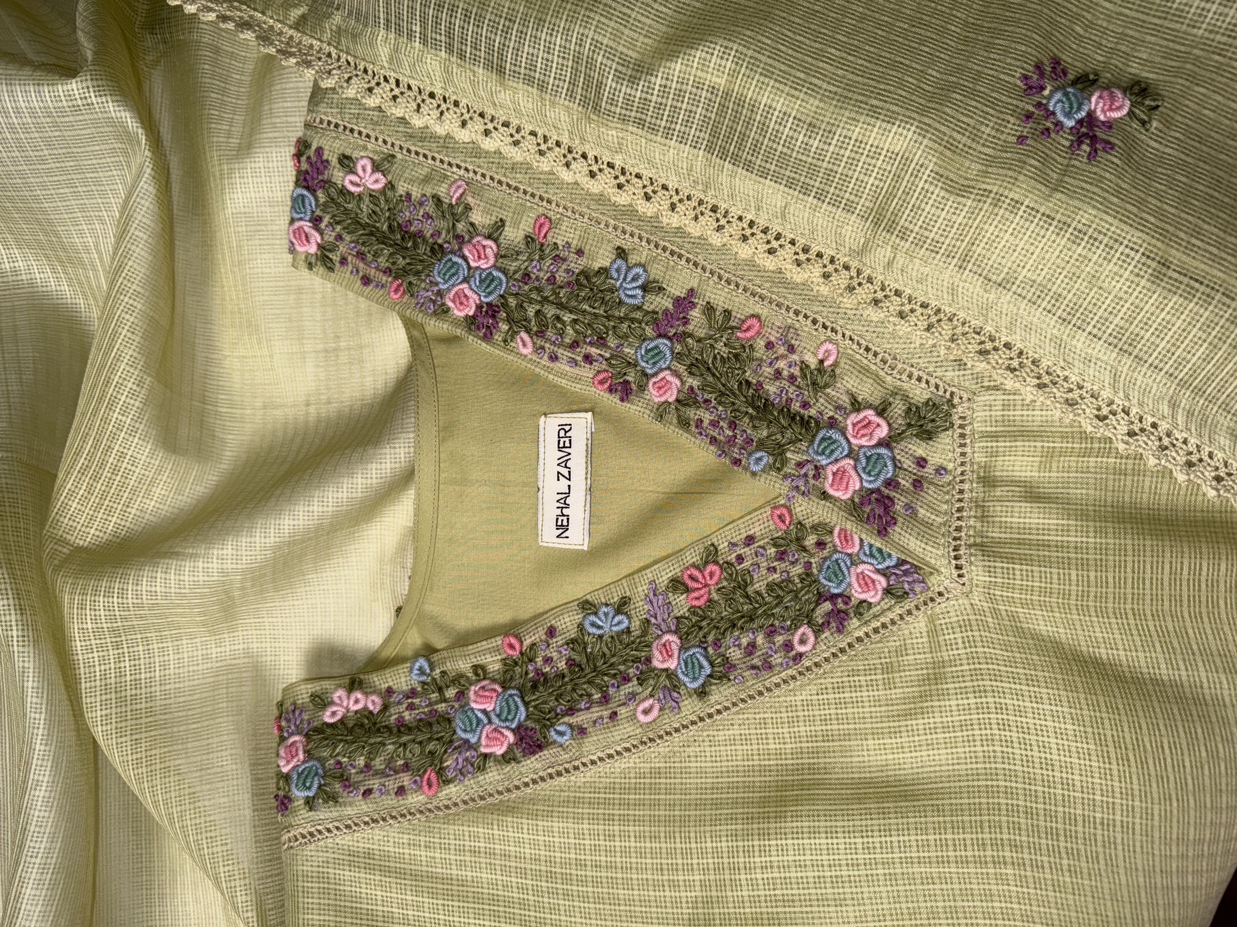  Green kota embroidered kurta set