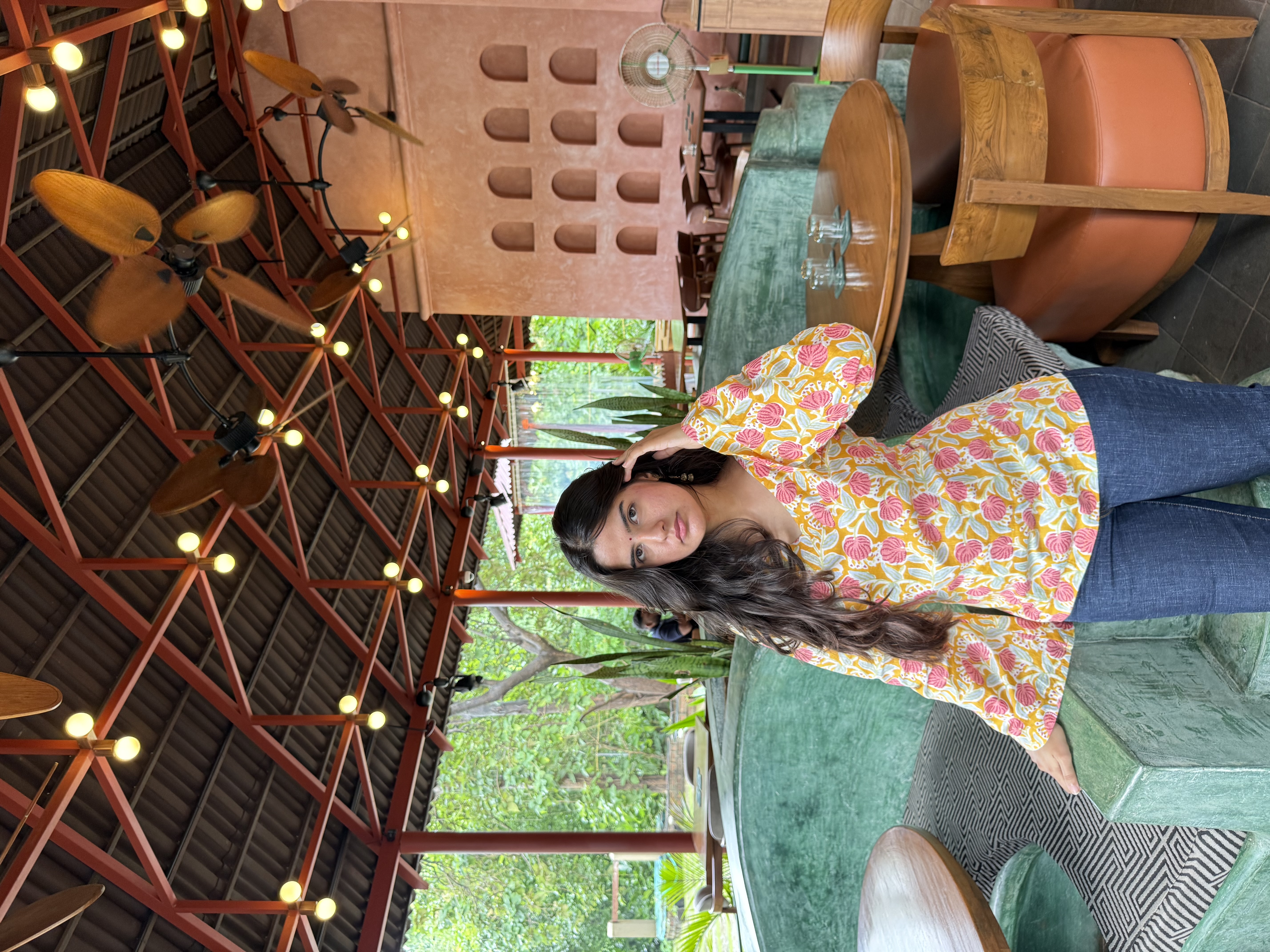 Yellow floral print bell sleeve kurti