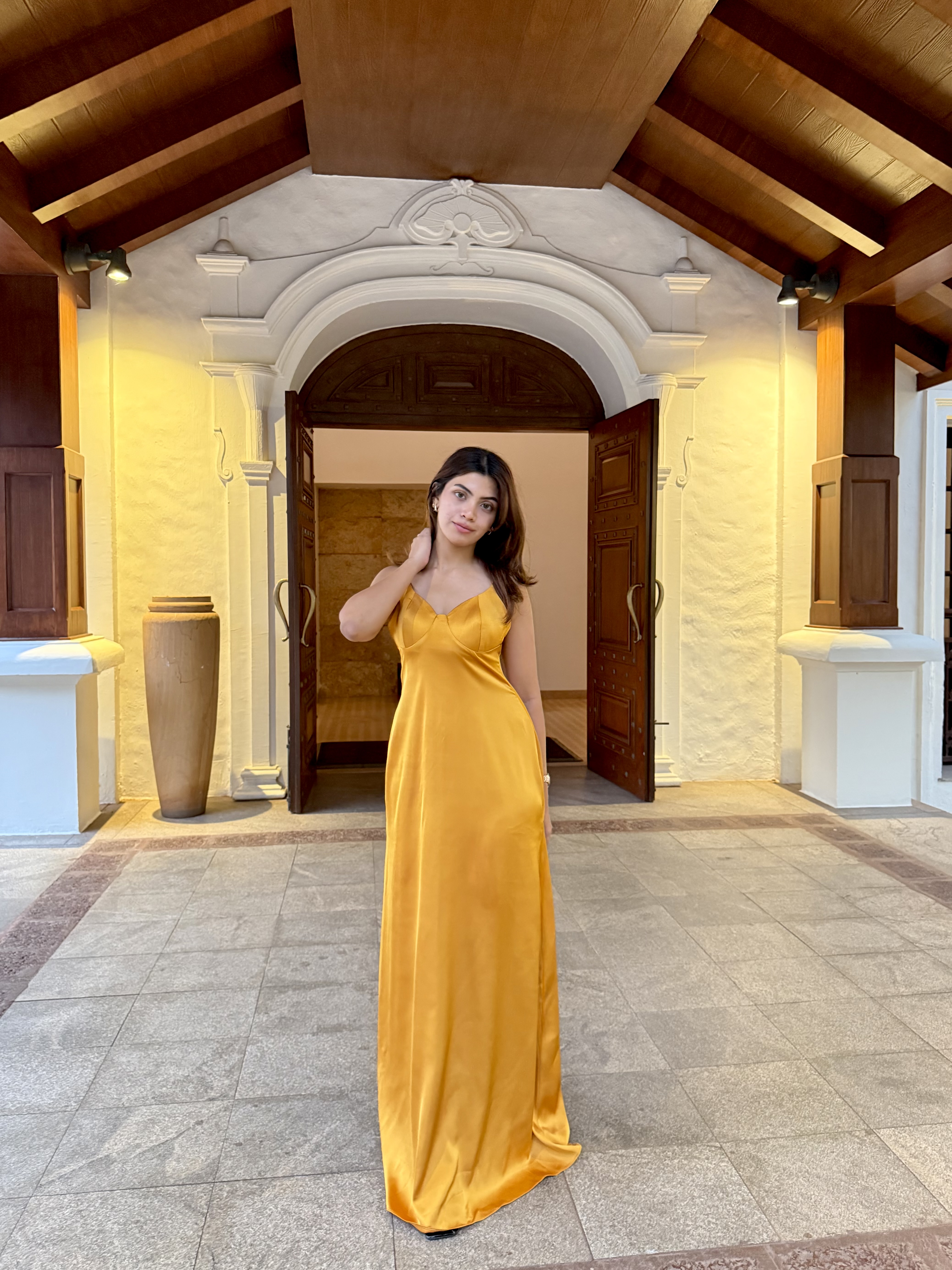Mustard Satin Maxi Dress