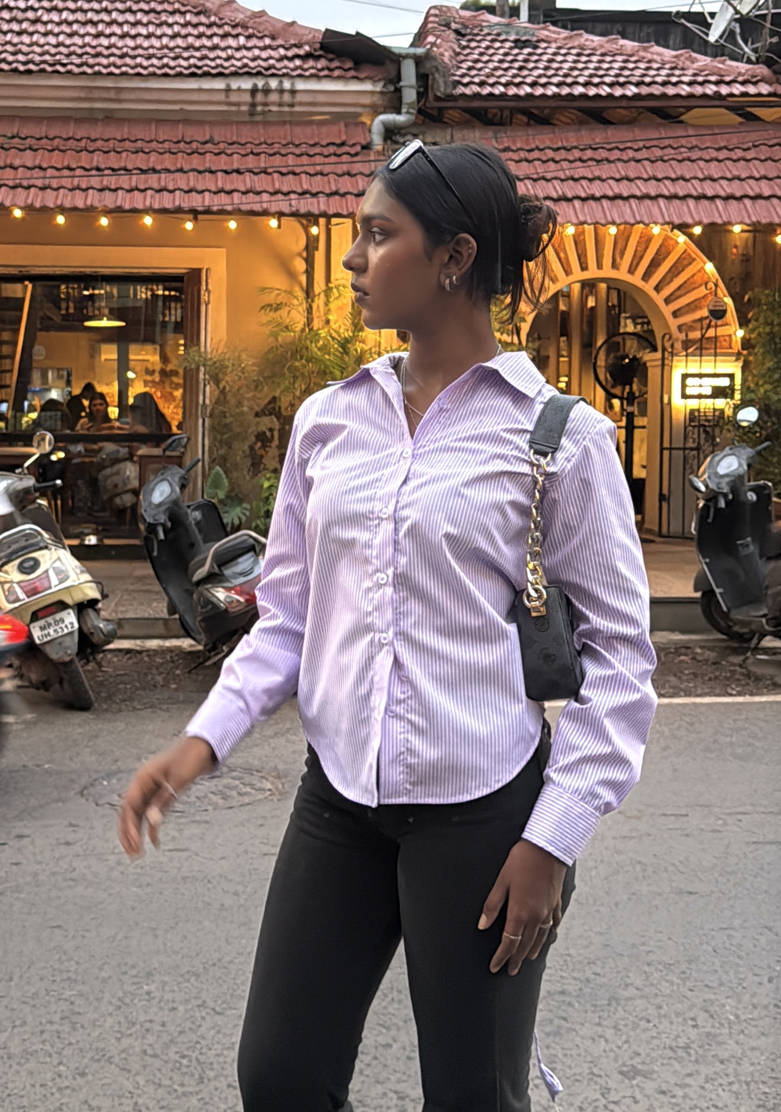 Lilac striped tie back shirt