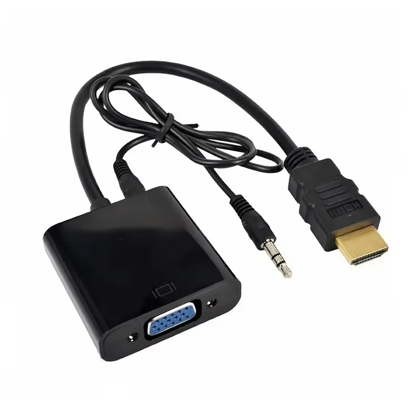 Adaptador HDMI a VGA con cable de conversión de audio de 3,5 mm, cable de conversión de video HDMI macho a VGA hembra 1080P para portátil