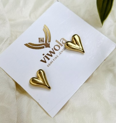 Gold Heart Stud Earrings